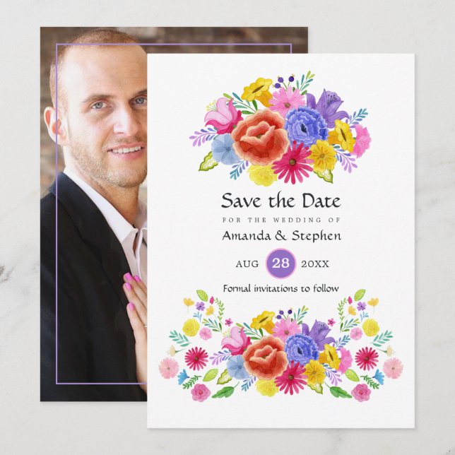 farbenfrohe mexikanische Fiesta Wedding Foto Save The Date (Vorne/Hinten)