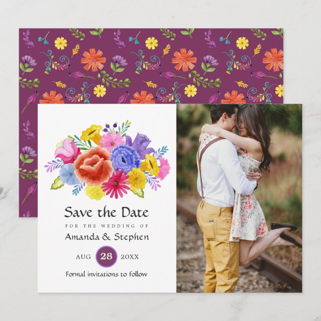 farbenfrohe mexikanische Fiesta Wedding Foto Save The Date (Vorne/Hinten)