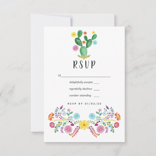 Farbenfrohe mexikanische Fiesta Wedding RSVP Karte (Vorderseite)