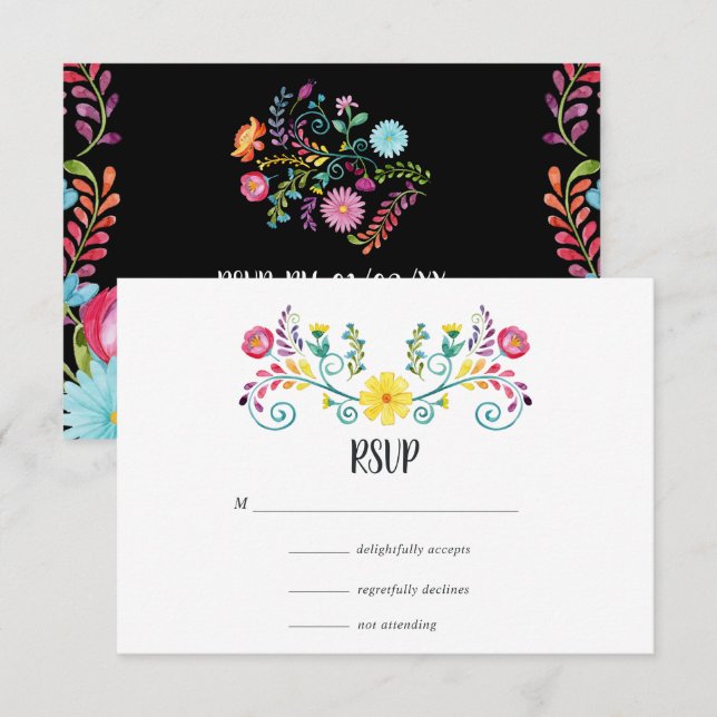 Farbenfrohe mexikanische Fiesta Wedding RSVP Karte (Vorne/Hinten)