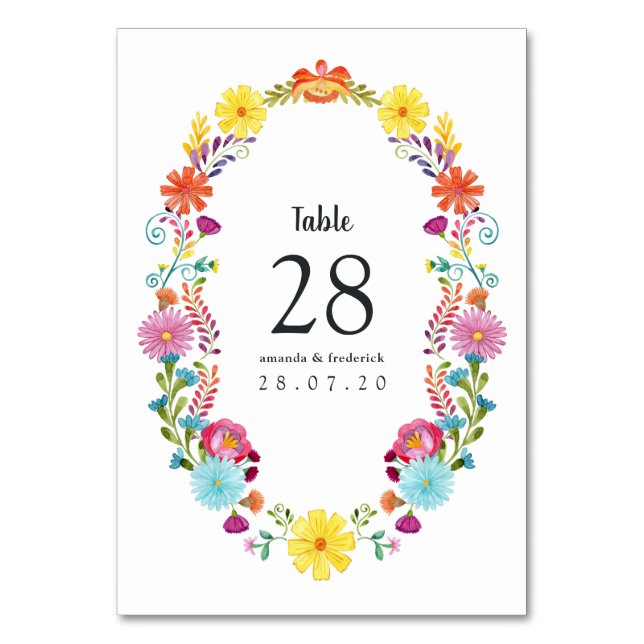 Farbenfrohe mexikanische Fiesta Wedding Tischnummer (Vorderseite)