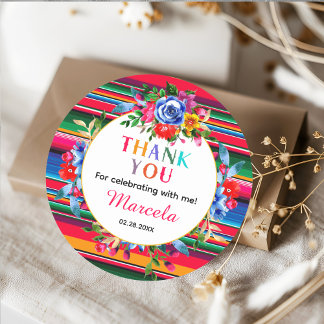 Farbenfrohe mexikanische Flora und Serape Vielen D Runder Aufkleber