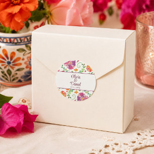 Farbenfrohe mexikanische Floral-Fiesta-Hochzeit Runder Aufkleber
