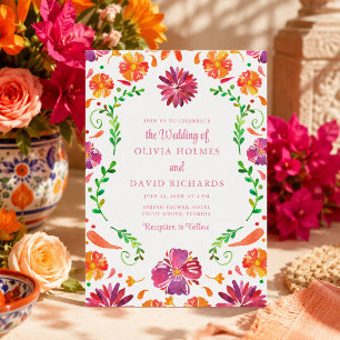 Farbenfrohe mexikanische Floral-Fiesta-Hochzeitsei Einladung