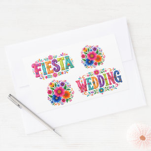 Farbenfrohe mexikanische florale Hochzeit Rechteckiger Aufkleber