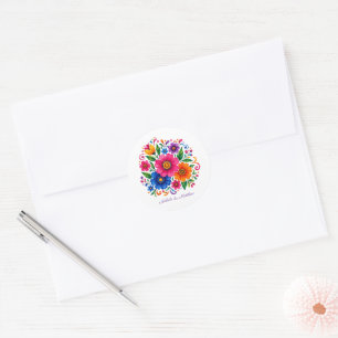 Farbenfrohe mexikanische florale Hochzeit Runder Aufkleber