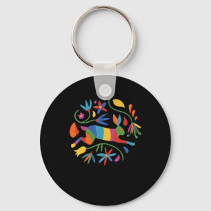 Farbenfrohe mexikanische Otomi Hare & Blume Schlüsselanhänger