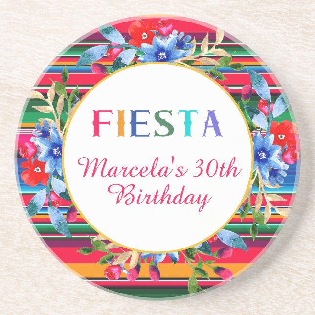 Farbenfrohe mexikanische Serape Fiesta zum Geburts Getränkeuntersetzer (Vorne)