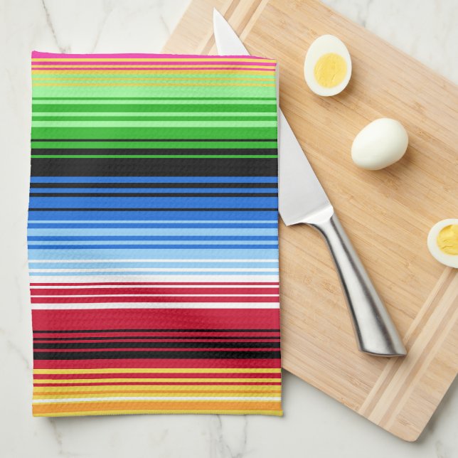 Farbenfrohe mexikanische Serape Streifen Küchentüc Geschirrtuch (Viertel Falte)