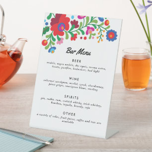 Farbenfrohe mexikanische Stickereikarte Bar Tent S Sockelschild
