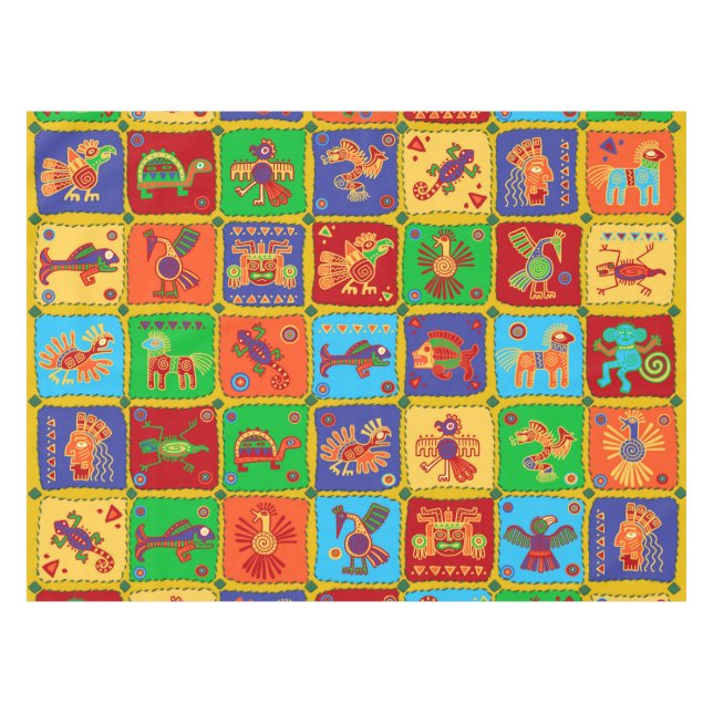 Farbenfrohe mexikanische Tiere Tischdecke (Vorderseite (Horizontal))