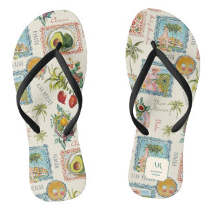 Farbenfrohe mexikanische Travel Print Monogram Flip Flops