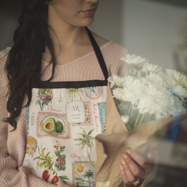 Farbenfrohe mexikanische Travel Print Monogram Schürze (Von Creator hochgeladen)