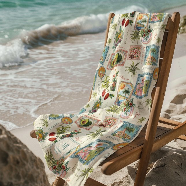 Farbenfrohe mexikanische Travel Print Monogram Strandtuch (Von Creator hochgeladen)