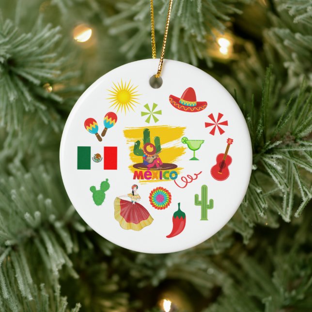 Farbenfrohe mexikanische Weihnachtsdekoration Keramik Ornament (Baum)
