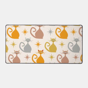 Farbenfrohe Mid Century Atomic Cats mit Sternenexp Schreibtischunterlage