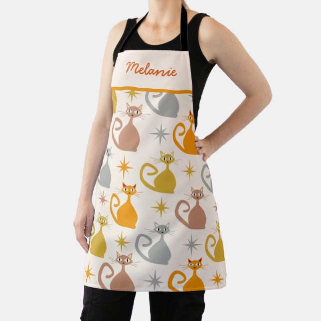 Farbenfrohe Mid Century Atomic Cats mit Sternenexp Schürze (InSitu)