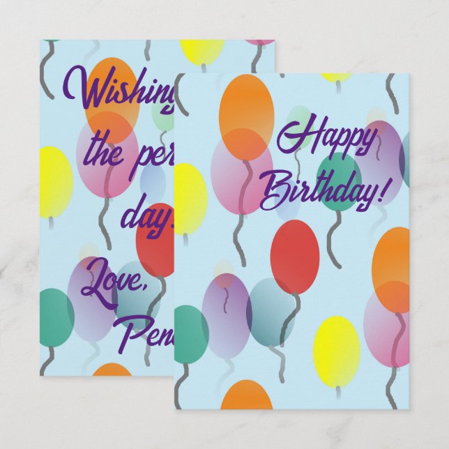 Farbenfrohe Minimalistische Balloons Happy Birthda Karte (Vorne/Hinten)