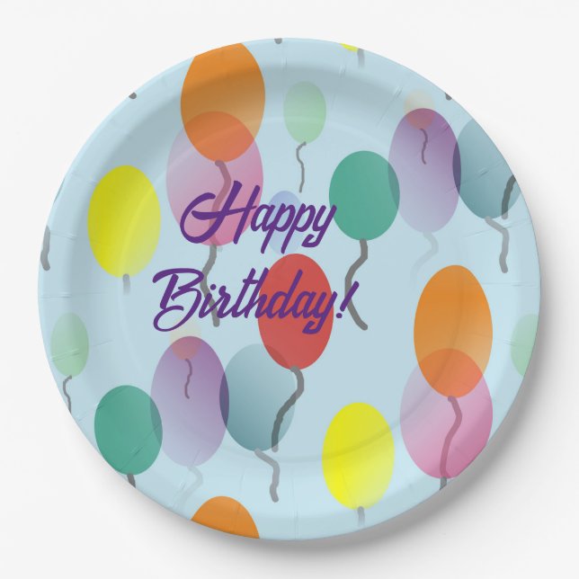 Farbenfrohe Minimalistische Balloons zum Geburtsta Pappteller (Vorderseite)