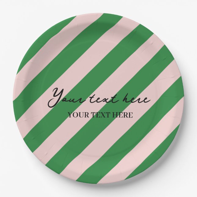 Farbenfrohe, Minimalistische, grüne Streifen Party Pappteller (Vorderseite)