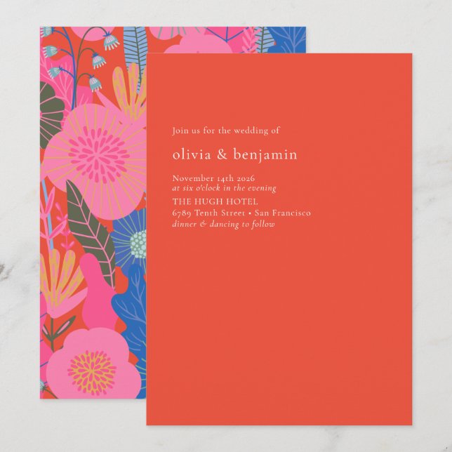 Farbenfrohe Minimalistische Rote Boho Moderne Hoch Einladung (Vorne/Hinten)