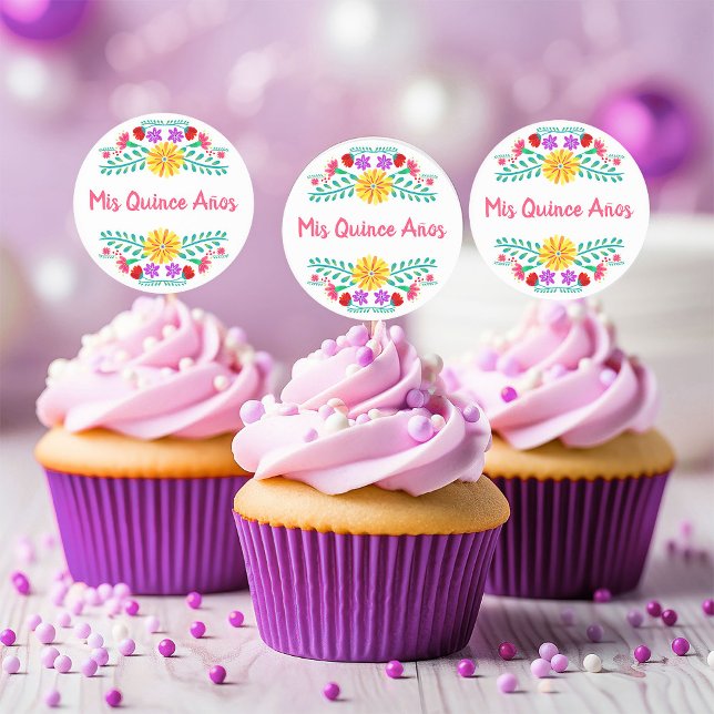 Farbenfrohe Mis Quince Anos Mexican Fiesta Blume Runder Aufkleber (Mis Quince stickers for envelopes, favors, cupcakes..  Mexican Fiesta Flowers Quinceanera Collection)