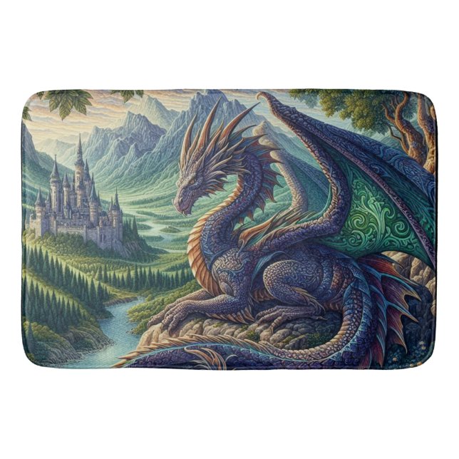 Farbenfrohe, mittelalterliche Drachenburg Badematte (Vorderseite)