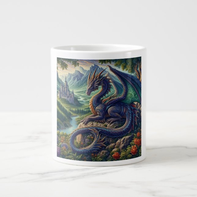 Farbenfrohe, mittelalterliche Drachenburg Jumbo-Tasse (Vorderseite)