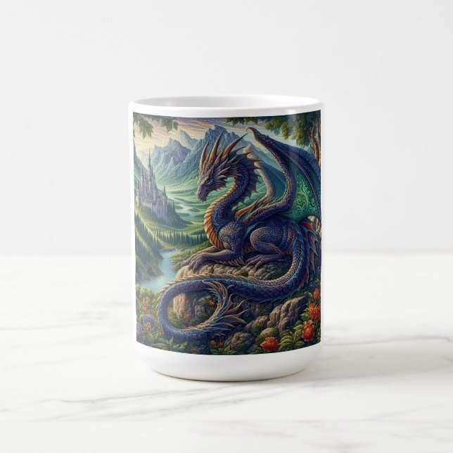 Farbenfrohe, mittelalterliche Drachenburg Kaffeetasse (Mittel)