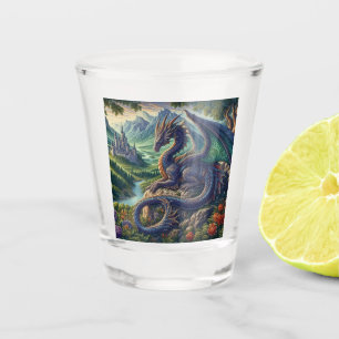 Farbenfrohe, mittelalterliche Drachenburg Schnapsglas