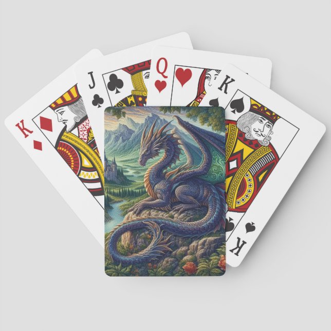 Farbenfrohe, mittelalterliche Drachenburg Spielkarten (Rückseite)