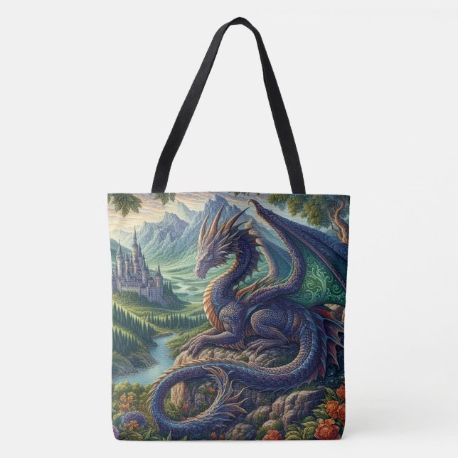 Farbenfrohe, mittelalterliche Drachenburg Tasche (Vorderseite)