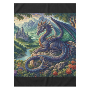 Farbenfrohe, mittelalterliche Drachenburg Tischdecke