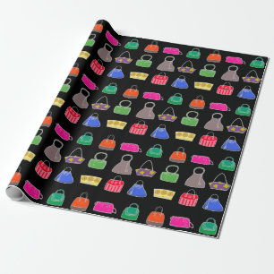 Farbenfrohe Mode Purses-schwarzer Hintergrund Geschenkpapier