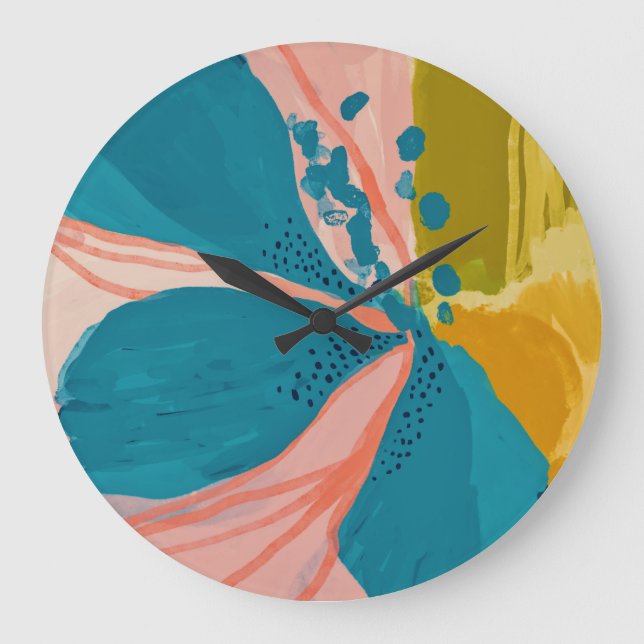 Farbenfrohe Moderne Abstrakte Blumenpracht Rosa Bl Große Wanduhr (Vorderseite)