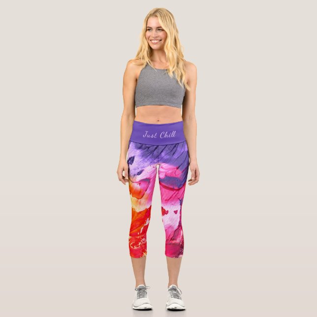 Farbenfrohe moderne Abstrakte Farbe Just Chill Capri Leggings (Vorderseite)