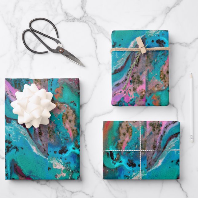 Farbenfrohe moderne Abstrakte Fluid Art Malerei Geschenkpapier Set (Vorderseite)