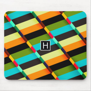 Farbenfrohe moderne abstrakte Streifen & Monogramm Mousepad