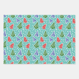 Farbenfrohe, moderne abstrakte Weihnachtsbäume Geschenkpapier Set