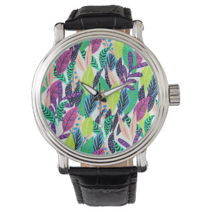 Farbenfrohe moderne botanische Blätter Muster Armbanduhr