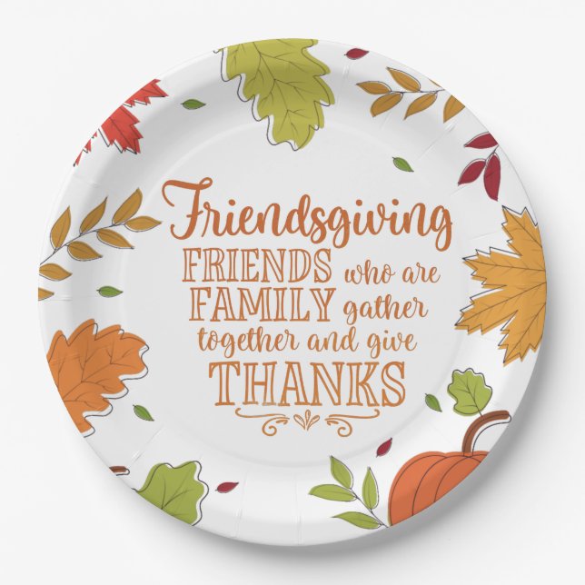Farbenfrohe moderne Friendsgiving Papierplatte Pappteller (Vorderseite)