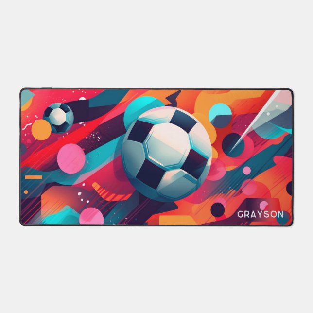Farbenfrohe moderne Fußballsportart Personalisiert Schreibtischunterlage (Vorderseite)