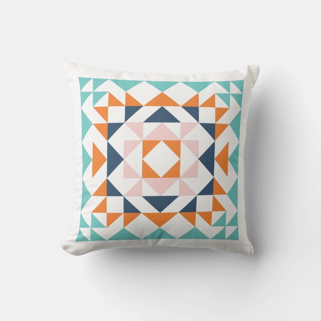 Farbenfrohe moderne, gequilte Blockgeometrie Kissen (Vorderseite)