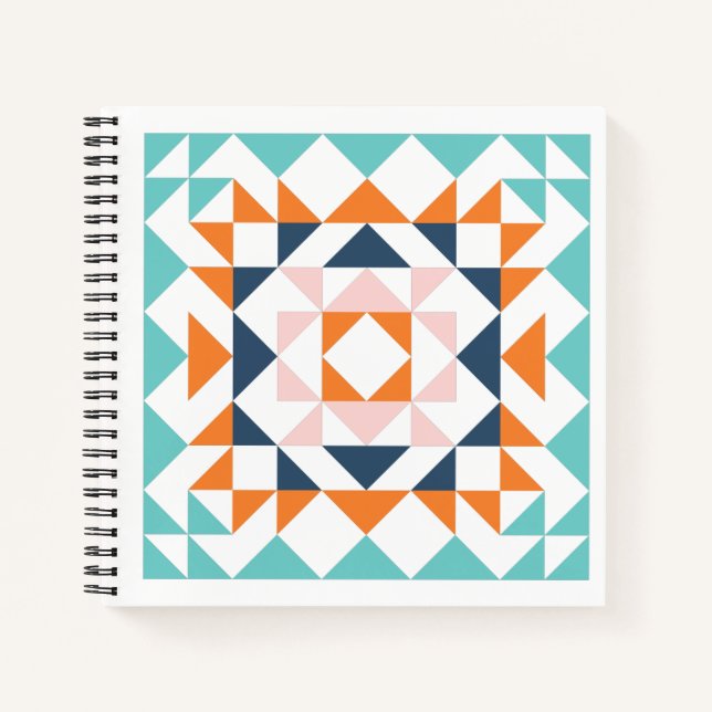 Farbenfrohe moderne, gequilte Blockgeometrie Notizbuch (Vorderseite)
