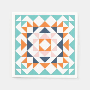Farbenfrohe moderne, gequilte Blockgeometrie Serviette
