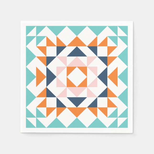 Farbenfrohe moderne, gequilte Blockgeometrie Serviette (Vorderseite)