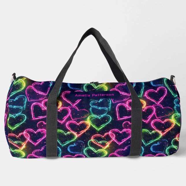 Farbenfrohe Moderne Girly Neon Liebe Personalisier Duffle Bag (Vorderseite)