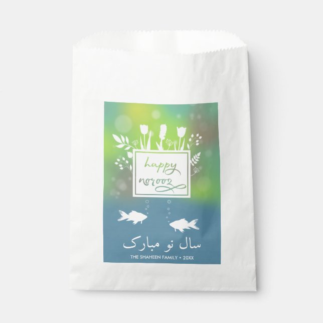 Farbenfrohe moderne, glückliche Noroz-Briefe Fisch Geschenktütchen (Vorderseite)