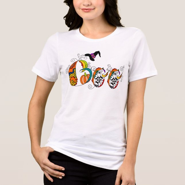 Farbenfrohe Moderne Halloween Künstlerisch Boo Tri-Blend Shirt (Vorderseite)