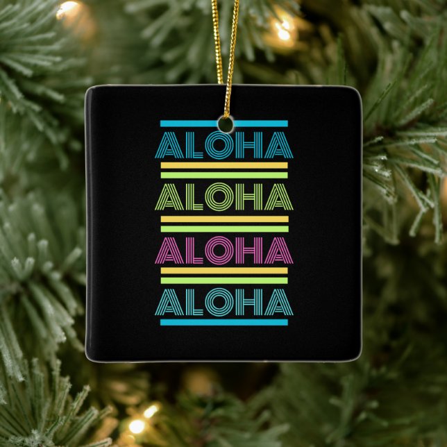 Farbenfrohe moderne hawaiianische WeihnachtsALOHA Keramikornament (Baum)